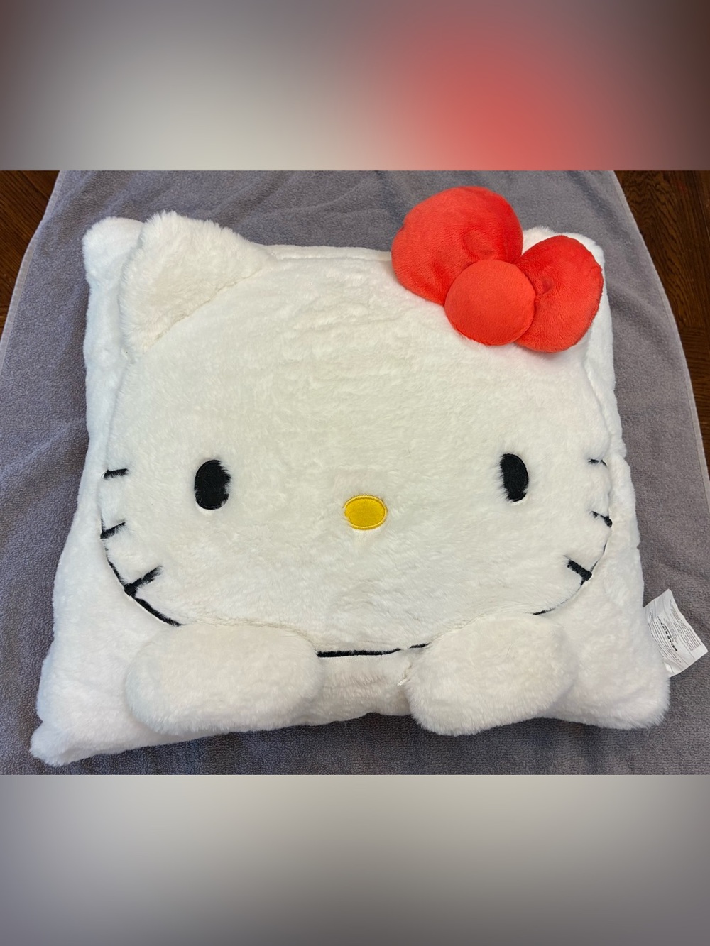 Hello Kitty White Plush Face Pillow with Red Bow Accent